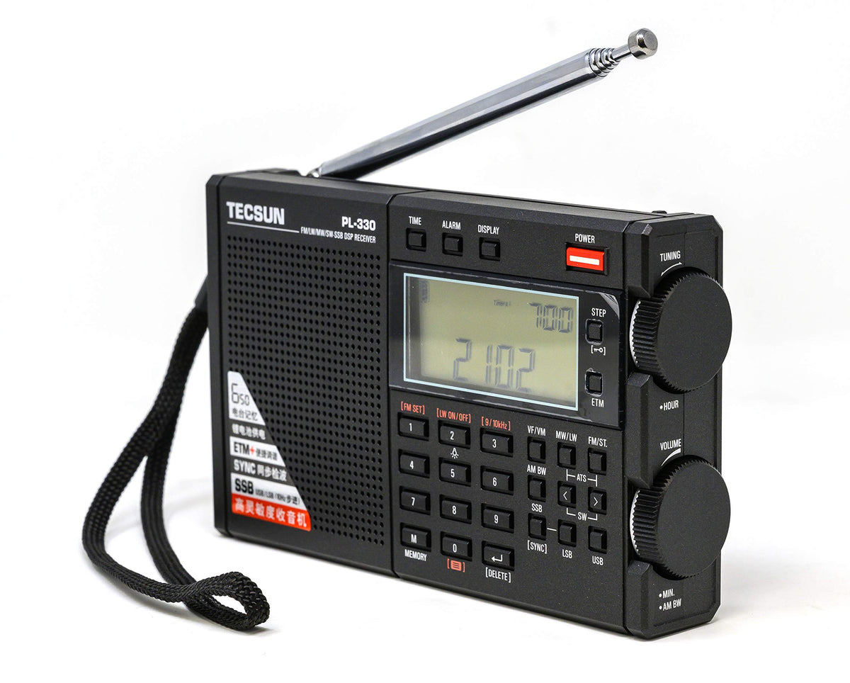 TECSUN PL330 front view highlights compact portable design for travel listening
