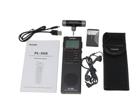 TECSUN PL368 package contents with earphones and manual