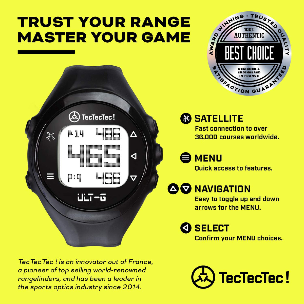 TecTecTec ULT-G shows front, center, back distances for precise guidance