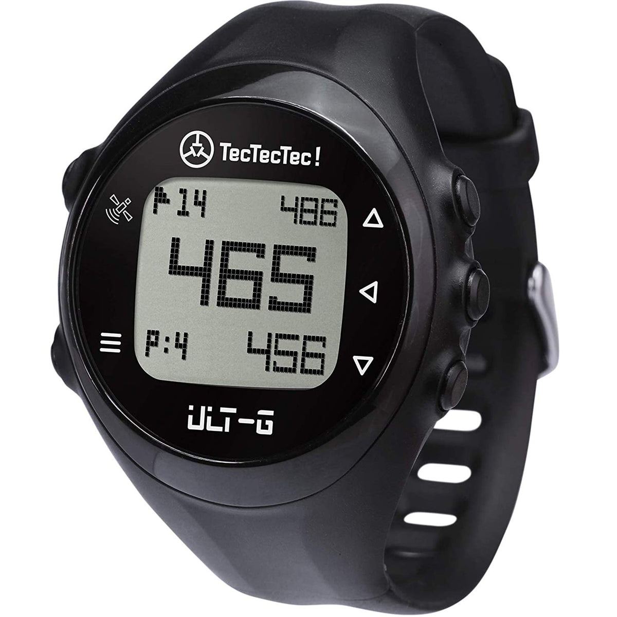 TecTecTec ULT-G displays front, center, and back green distances on screen