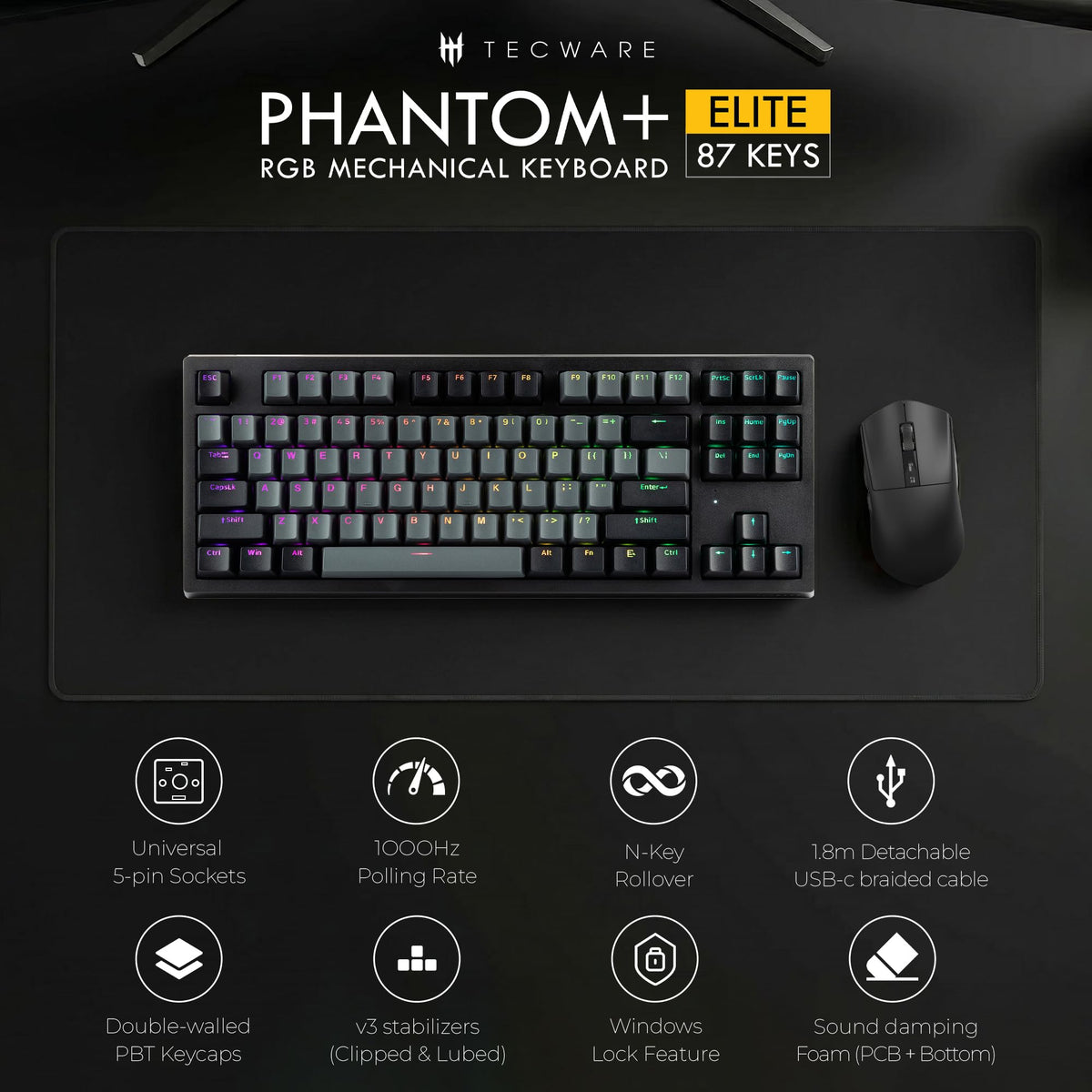 TECWARE Phantom+ compact TKL side profile for comfortable, efficient use