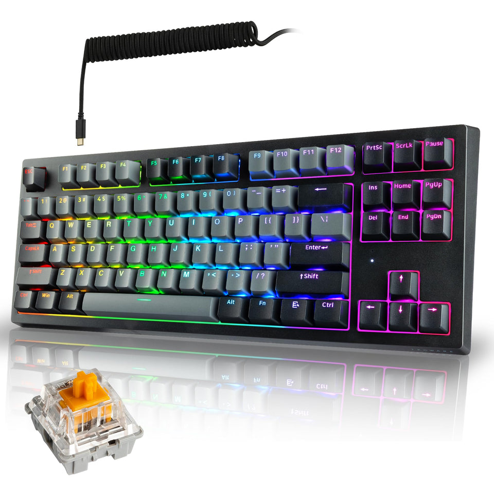 TECWARE Phantom+ Elite 87-key keyboard front-angle for compact desk setups