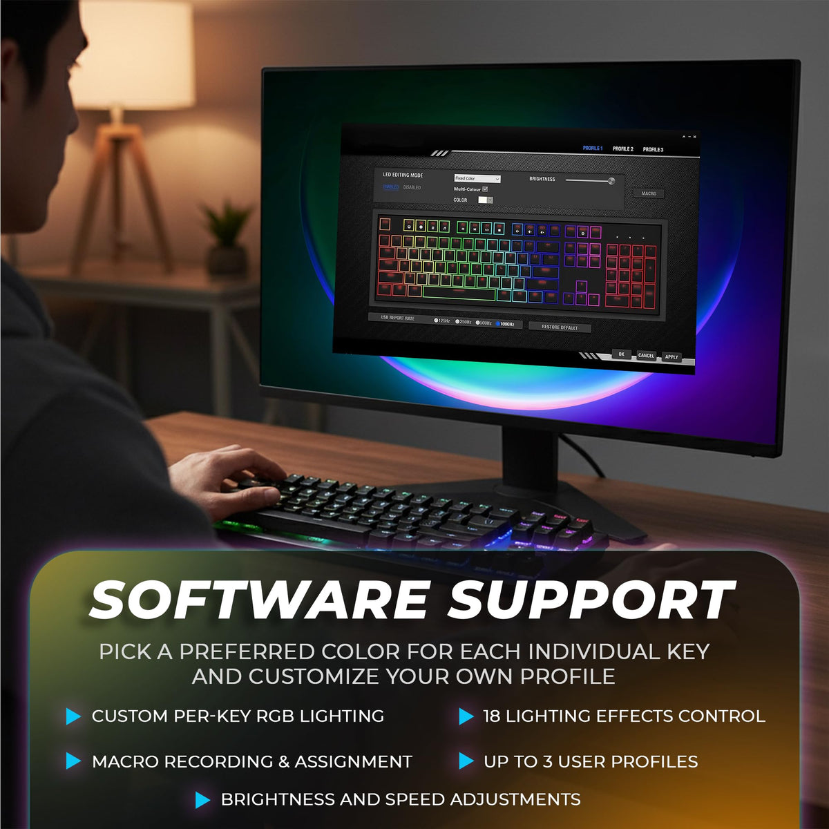 TECWARE Phantom+ Elite 87-key keyboard RGB lighting with 16.8M colors for immersive setups