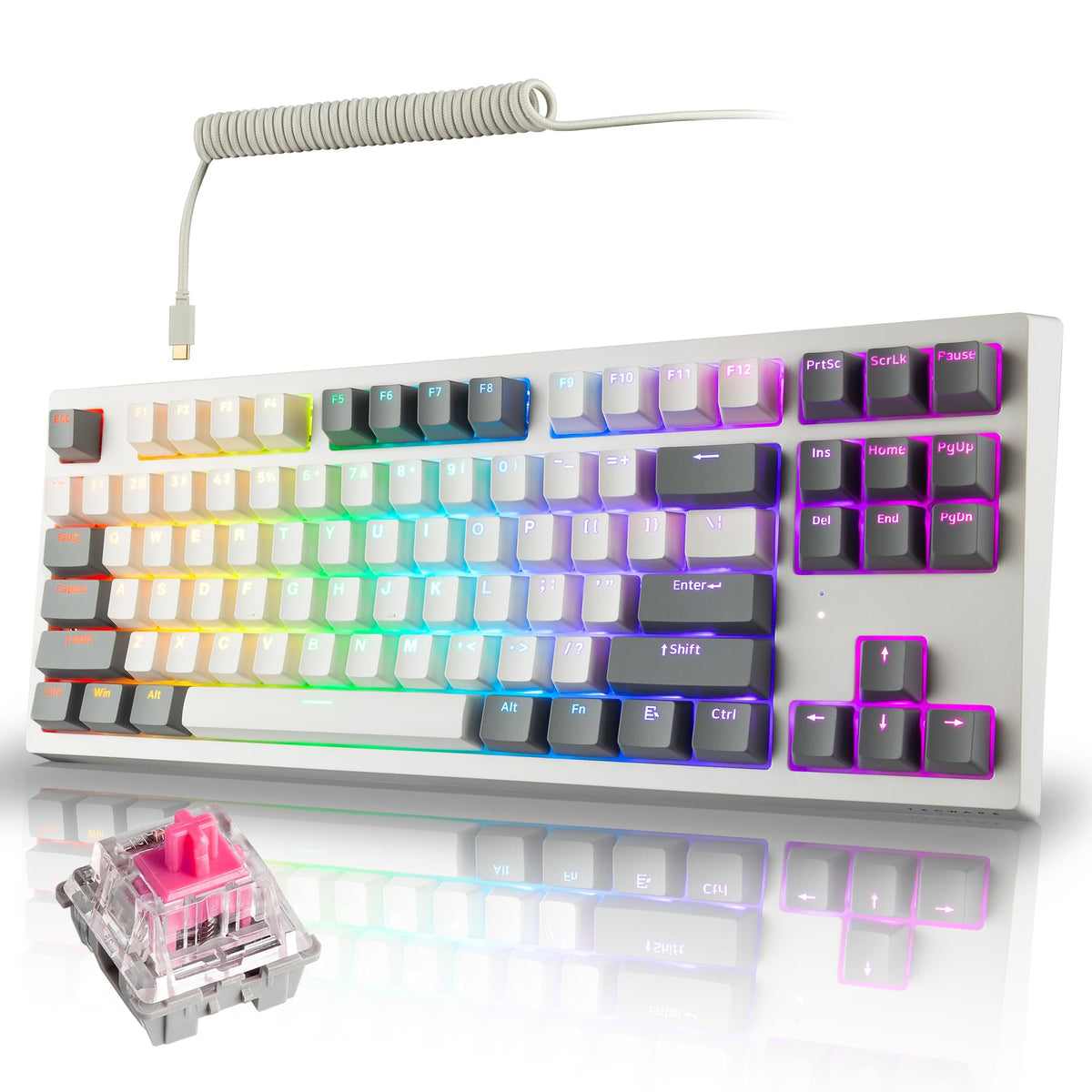 TECWARE Phantom+ Elite front view showing compact layout and clean white finish, enhances desk aesthetics