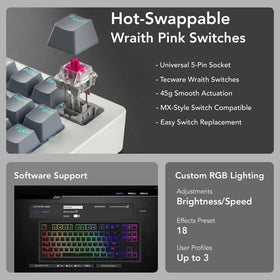 TECWARE Phantom+ Elite RGB lighting in a desk setup, vivid colors personalize your gaming space