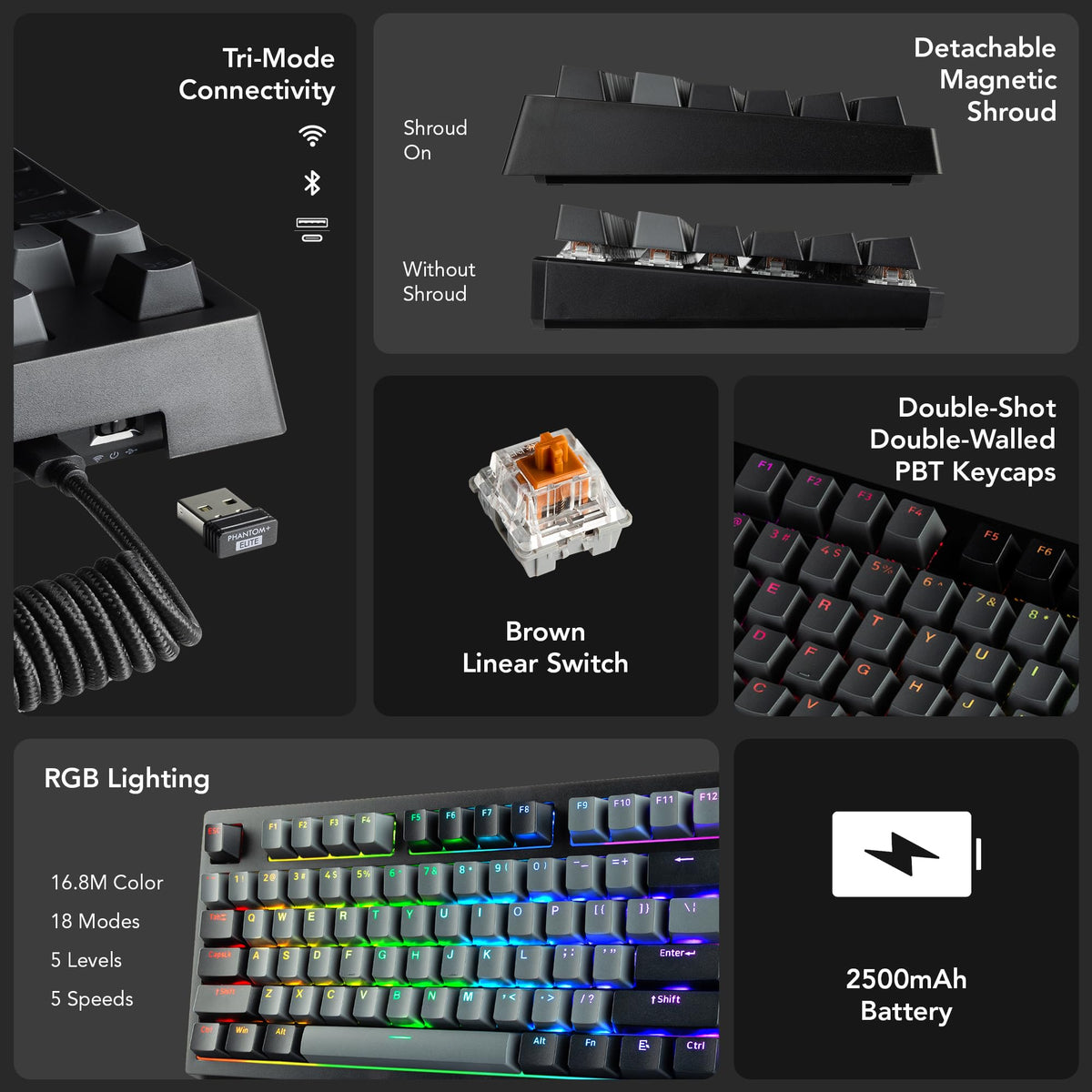 TECWARE Phantom+ RGB dynamic modes highlight vibrant per-key illumination