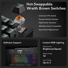 TECWARE Phantom+ sound-dampening foam reduces keystroke rattle