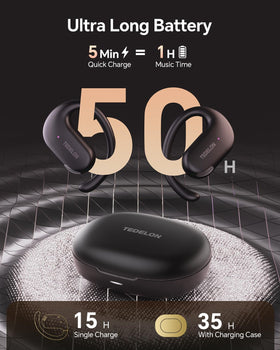 TEDELON adjustable ear hook detail for secure fit during workouts