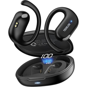 TEDELON open ear earbuds front view showing sleek design and benefit of comfort