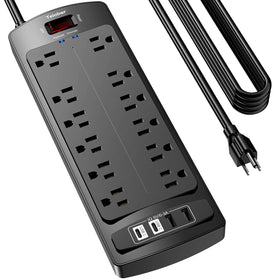Teiobar front view showing 12 outlets and 4 USB ports, ensures versatile charging