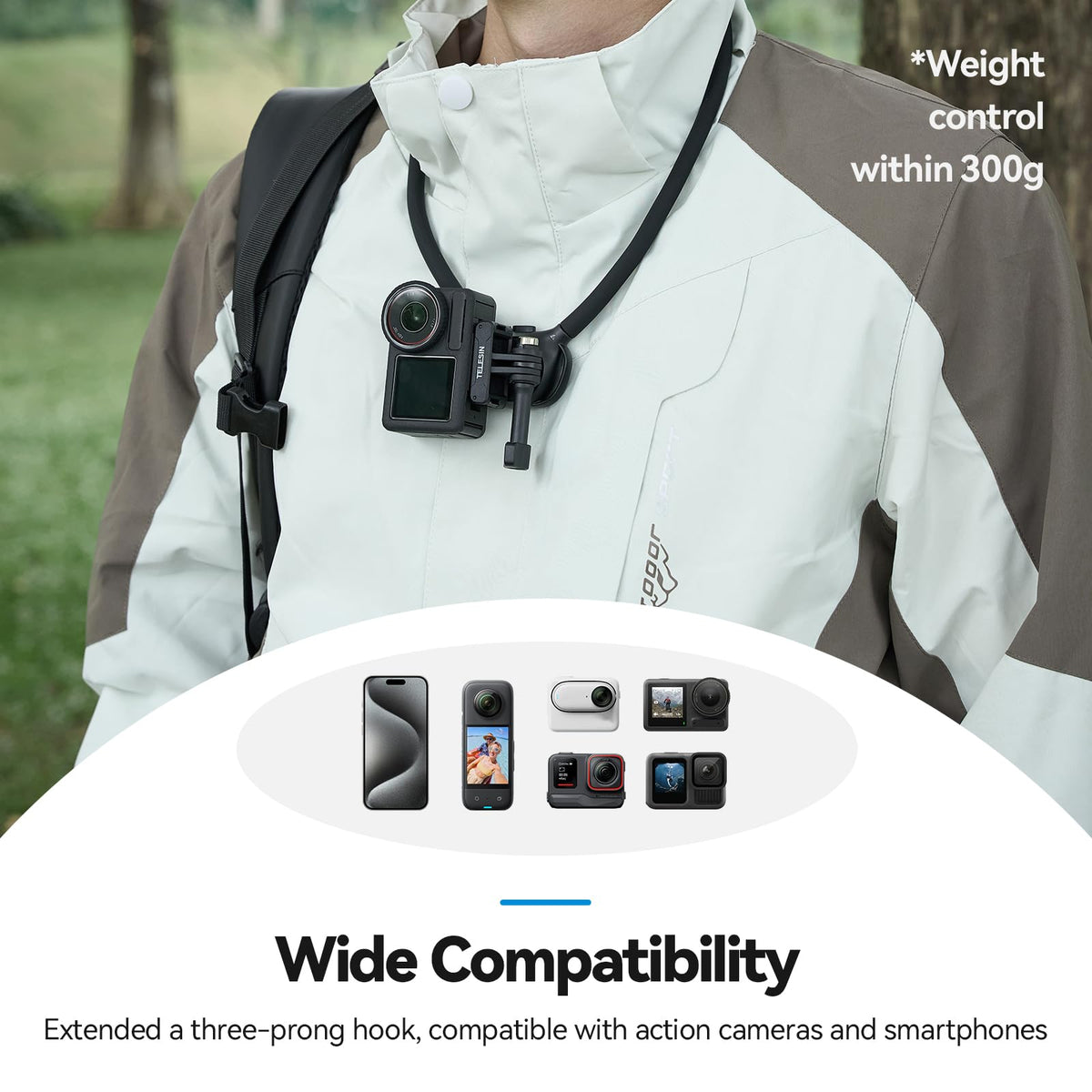 TELESIN action camera on 1/4 adapter showing secure attachment
