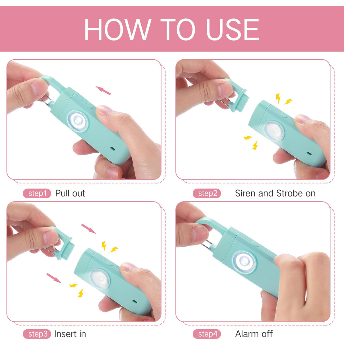 Tellegloww alarm flashing bright strobe in darkness to enhance visibility and attract help