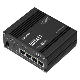 Teltonika RUTX11 back panel with four Gigabit Ethernet ports for flexible LAN.
