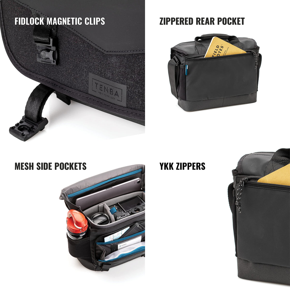 Waterproof base of Tenba DNA 16 Slim Messenger Bag protecting gear on damp ground