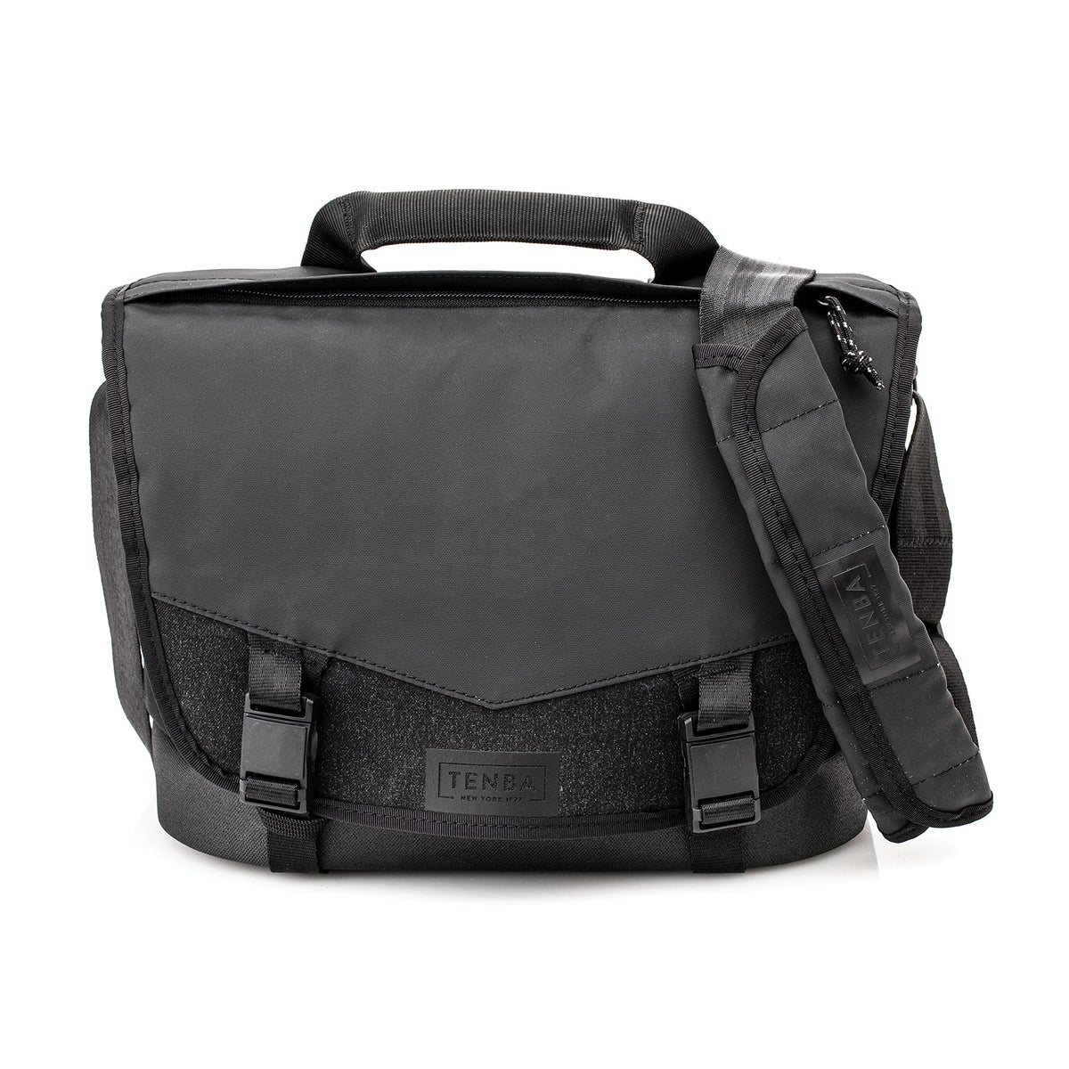 Tenba DNA 9 Slim Messenger Bag main compartment view, fits a mirrorless camera and lenses.