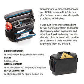 Tenba DNA 9 Slim Messenger Bag waterproof base protects gear on wet surfaces.