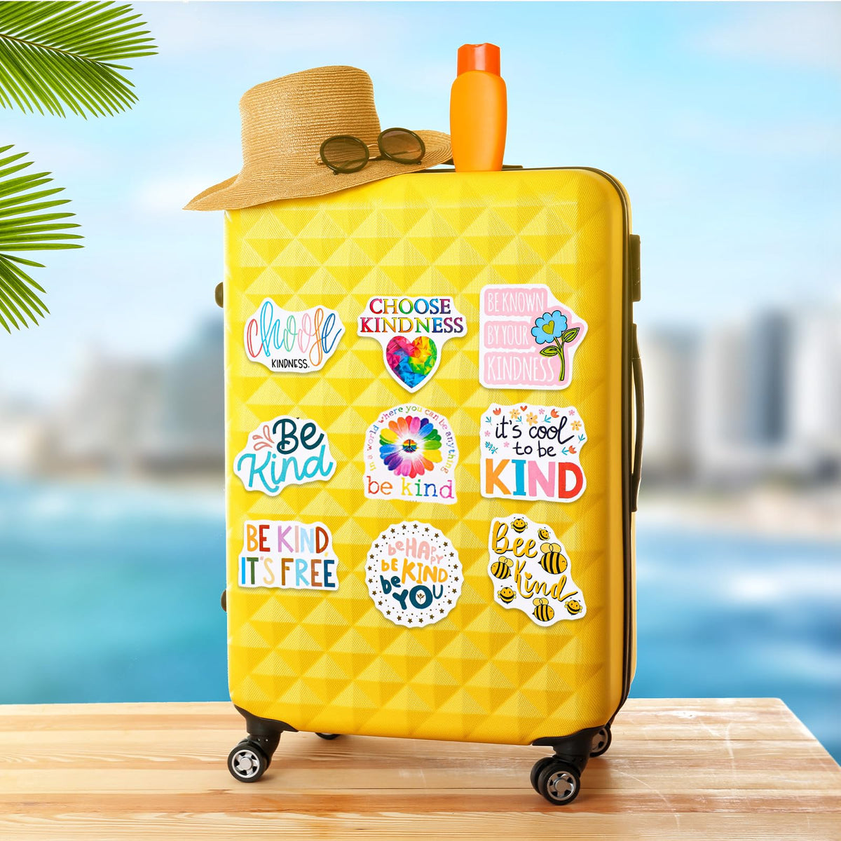 Tenceur Be Kind waterproof sticker set for outdoor use.