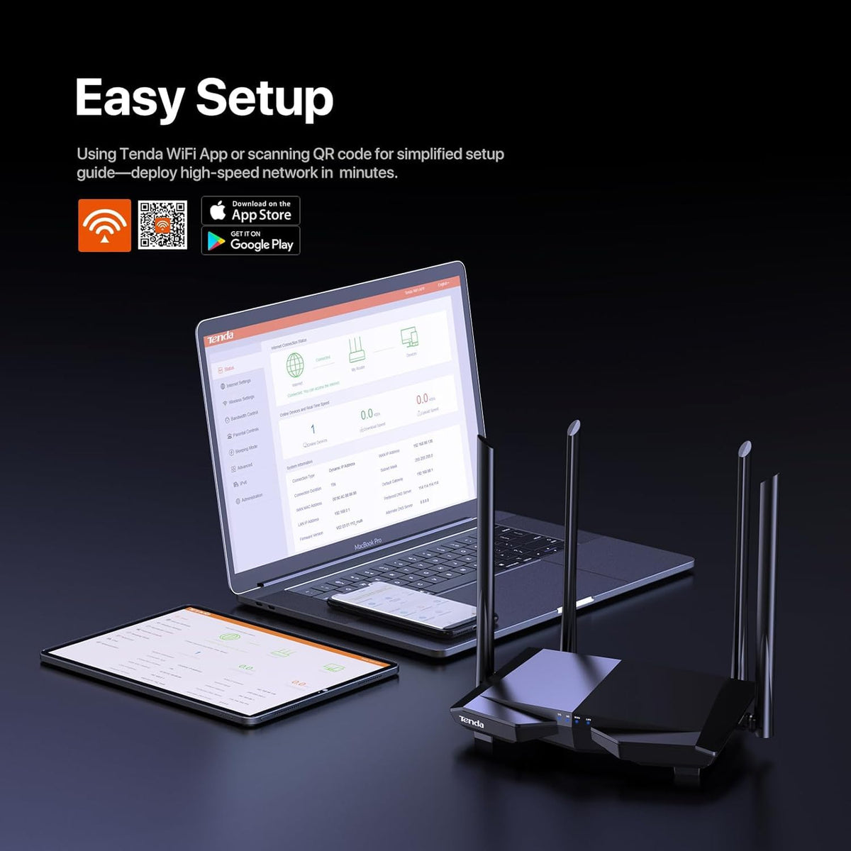 Tenda AC6 placed in living room, delivering fast WiFi for streaming and gaming
