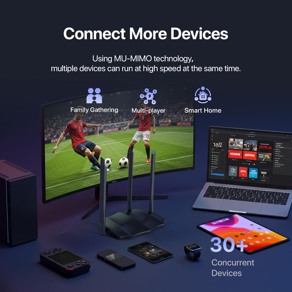 Tenda AC8 placed in living room improving Wi‑Fi coverage across rooms