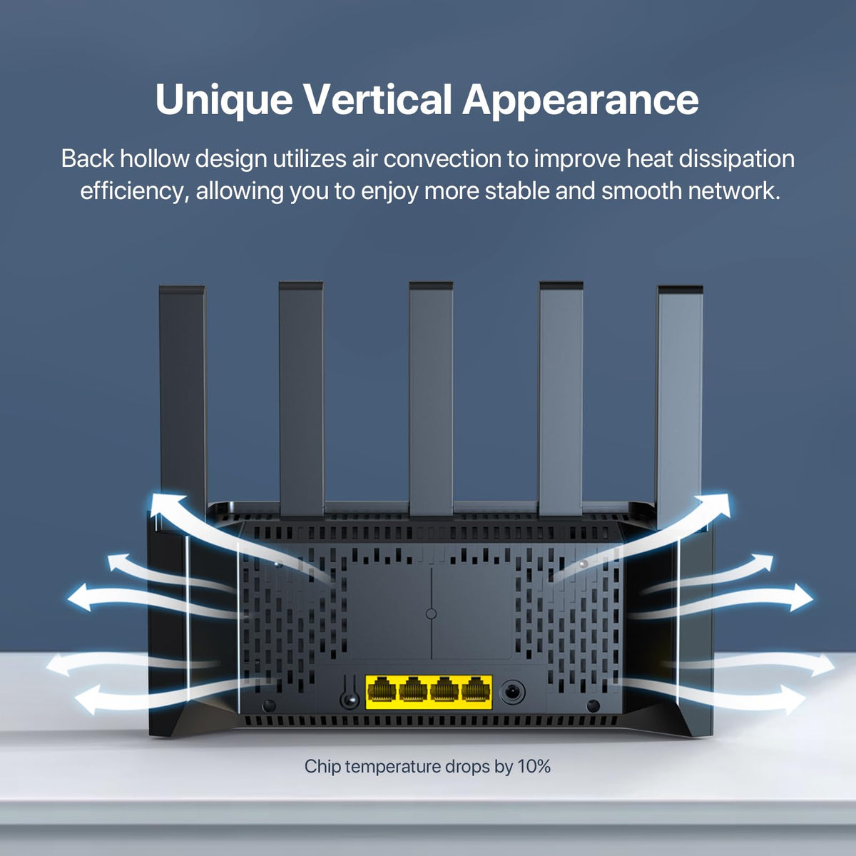 Tenda AX1500 antenna array close-up highlighting improved range and coverage
