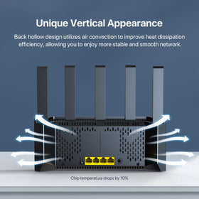 Tenda AX1500 antenna array close-up highlighting improved range and coverage