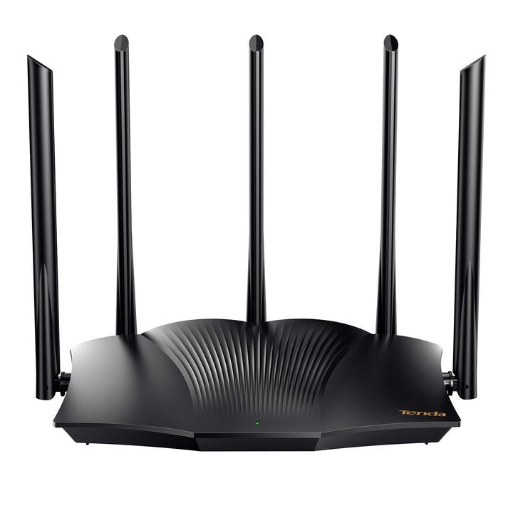 Tenda AX3000 front view showing antennas and LED indicators for clearer signal