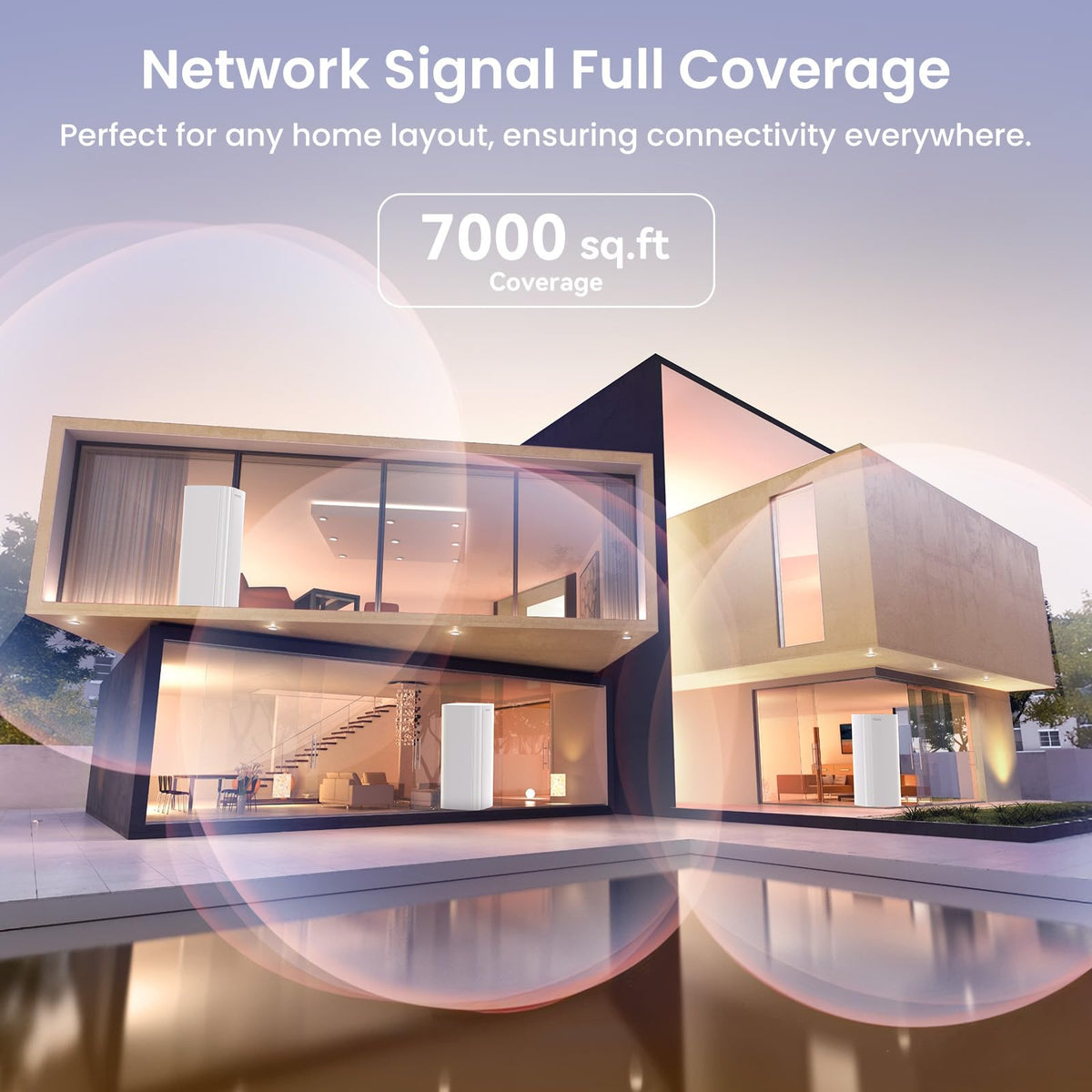 Tenda AX3000 Nova MX12 coverage map illustrates up to seven thousand square feet.