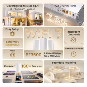 Tenda BE3600 coverage map displaying wide home coverage and seamless roaming