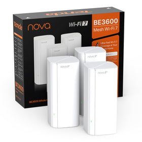 Tenda BE3600 front view, sleek router for quick home setup and reliable WiFi