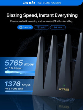 Tenda BE7200 with 9 signal-boosting modules for stronger coverage.
