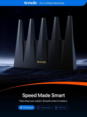 Tenda BE7200 quad-core processor boosts performance during busy multitasking.