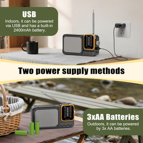 Tendak dual-power radio with USB C charging and AA battery option