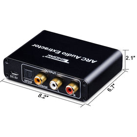 Tendak ARC adapter ports layout with optical, coaxial and 3.5mm outputs