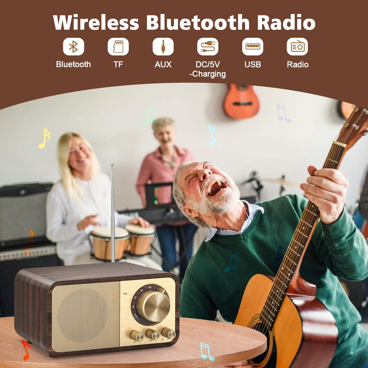 Tendak vintage brown wood grain radio with retro dial design
