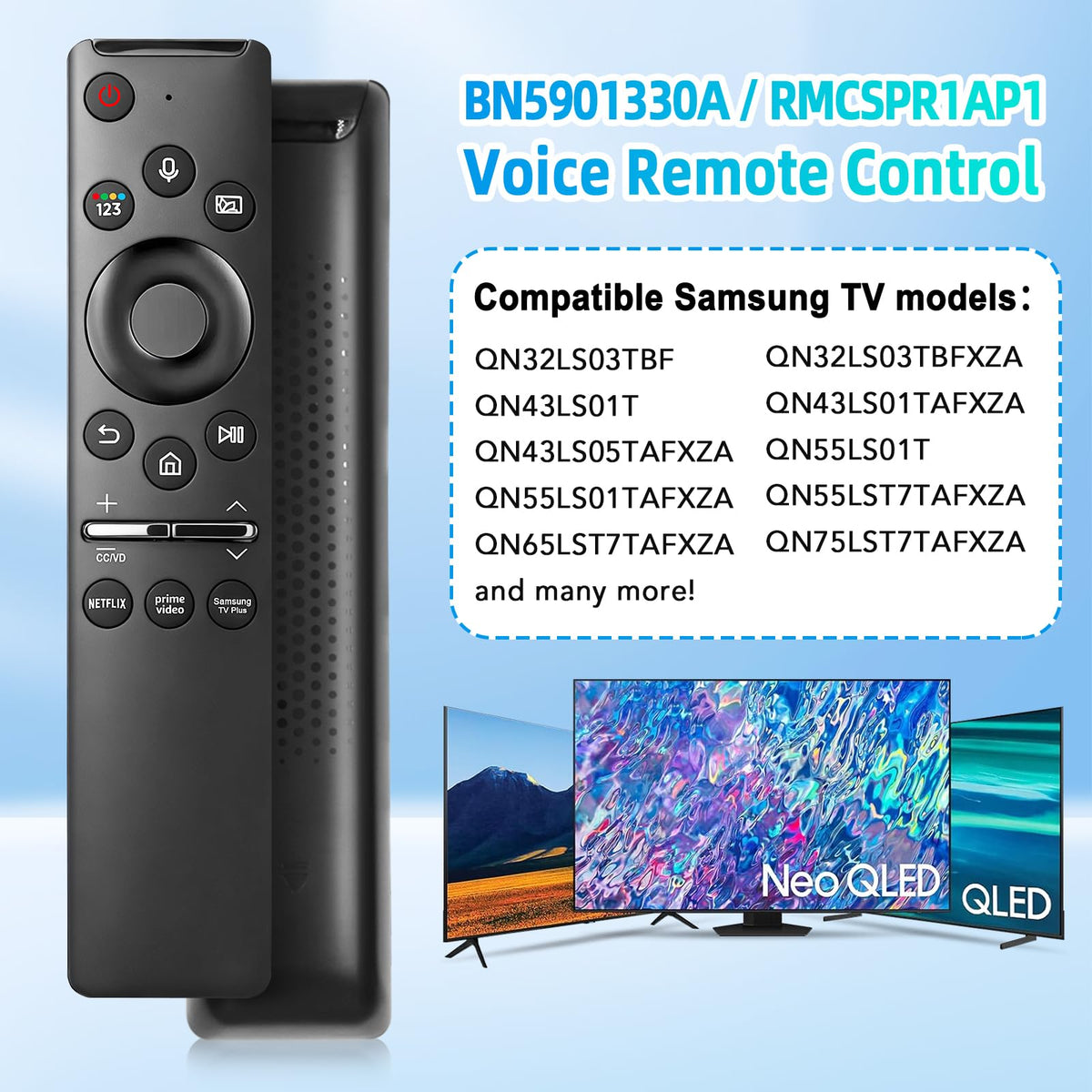 Tendodo Samsung BN59-01330A remote buttons close up with streaming shortcuts