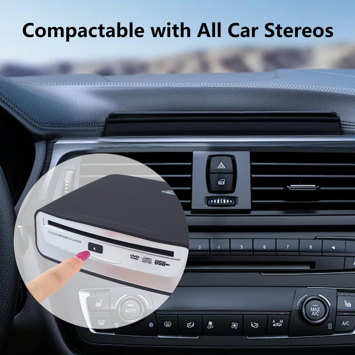 tengertang mounted on car dashboard for hands-free CD playback and convenience