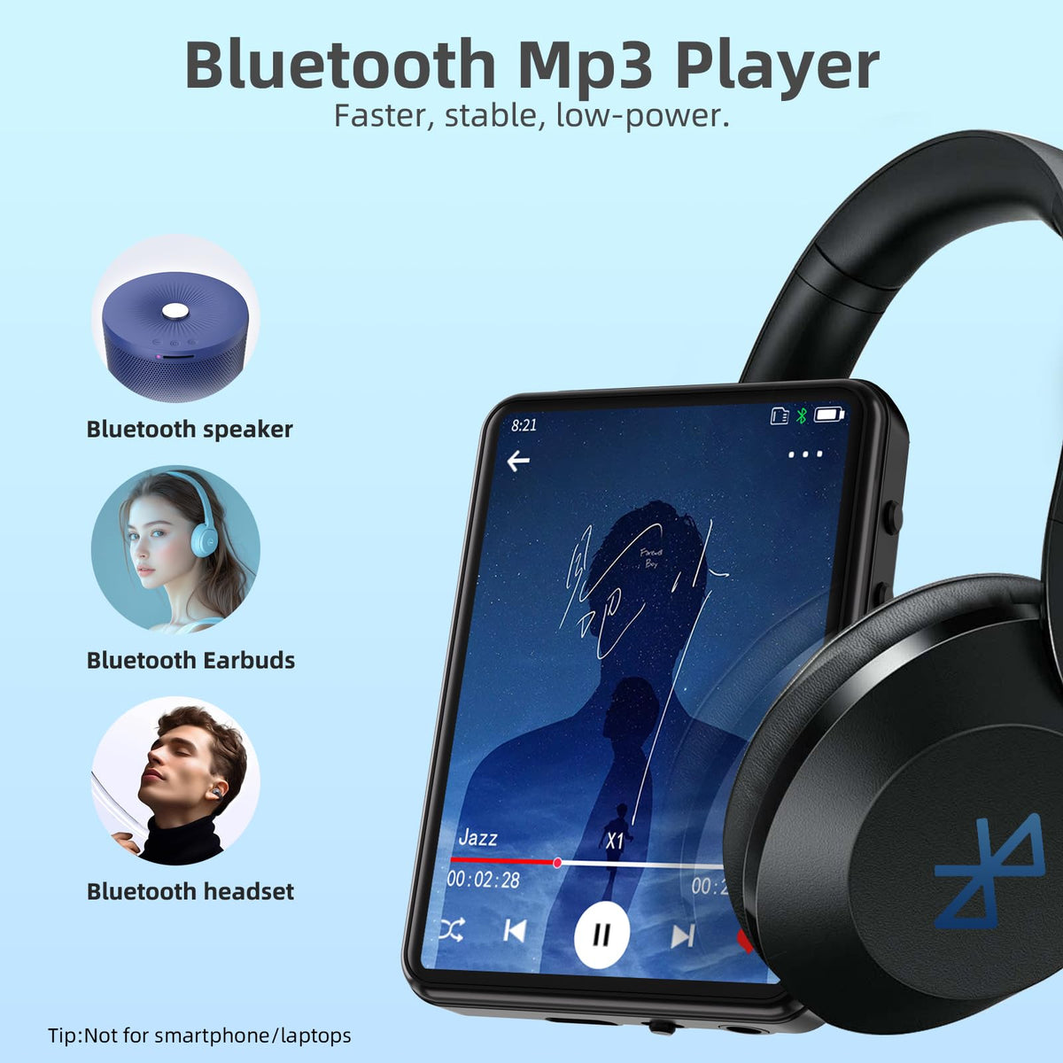 Tengsen MP3 Player Bluetooth 5.3 connection for wireless listening