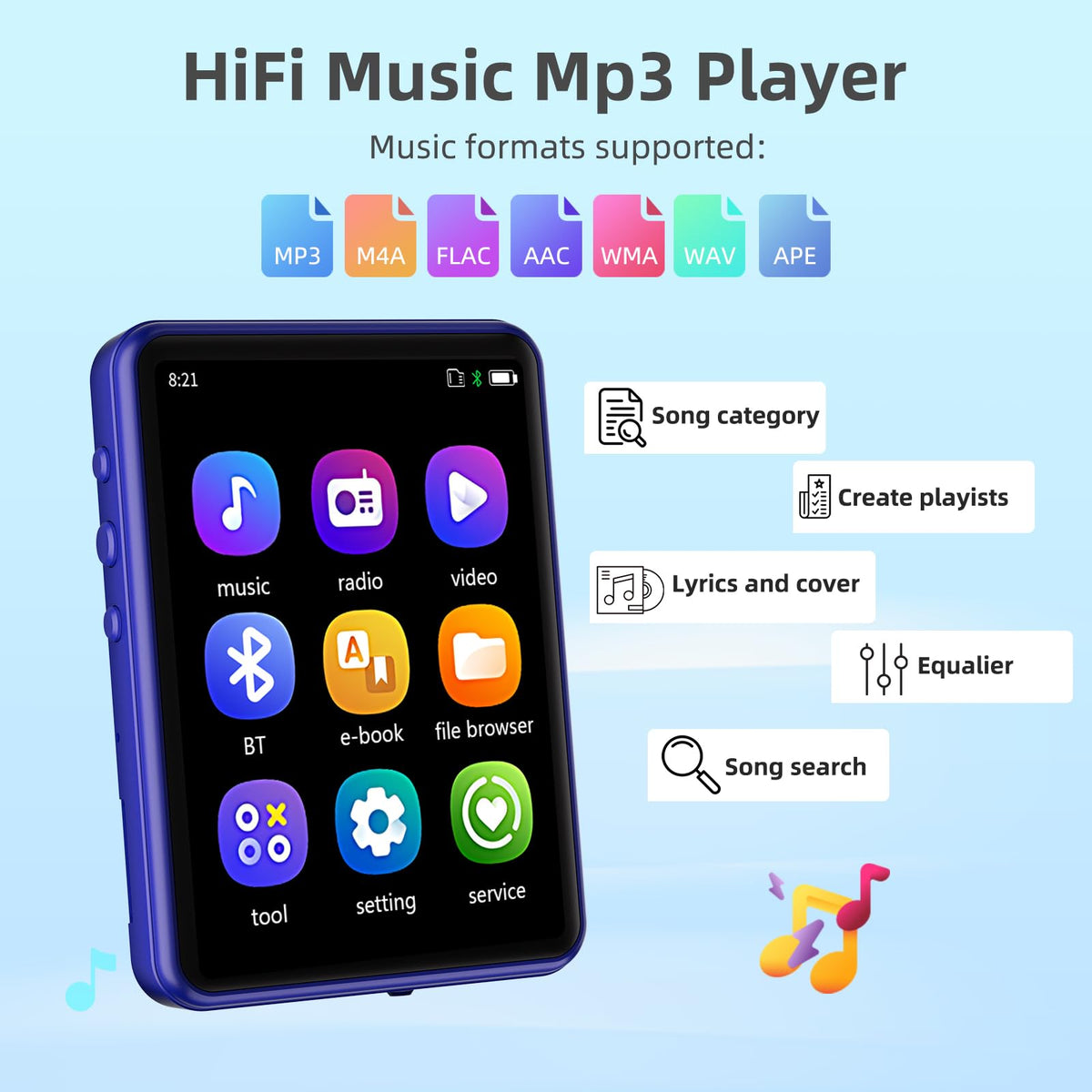Tengsen MP3 blue e-book reader for offline reading.