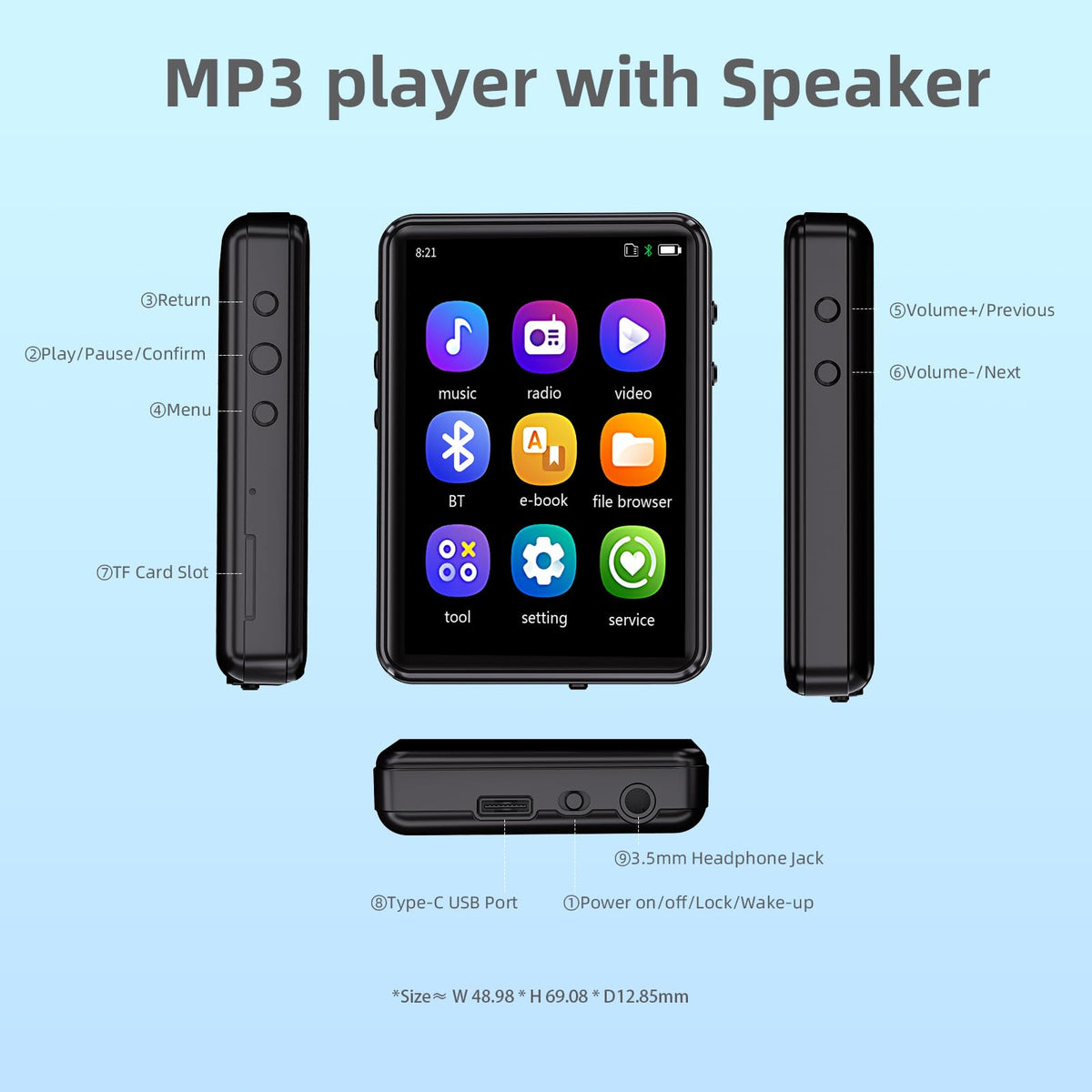 Tengsen MP3 Player supports up to 128GB expansion for more music