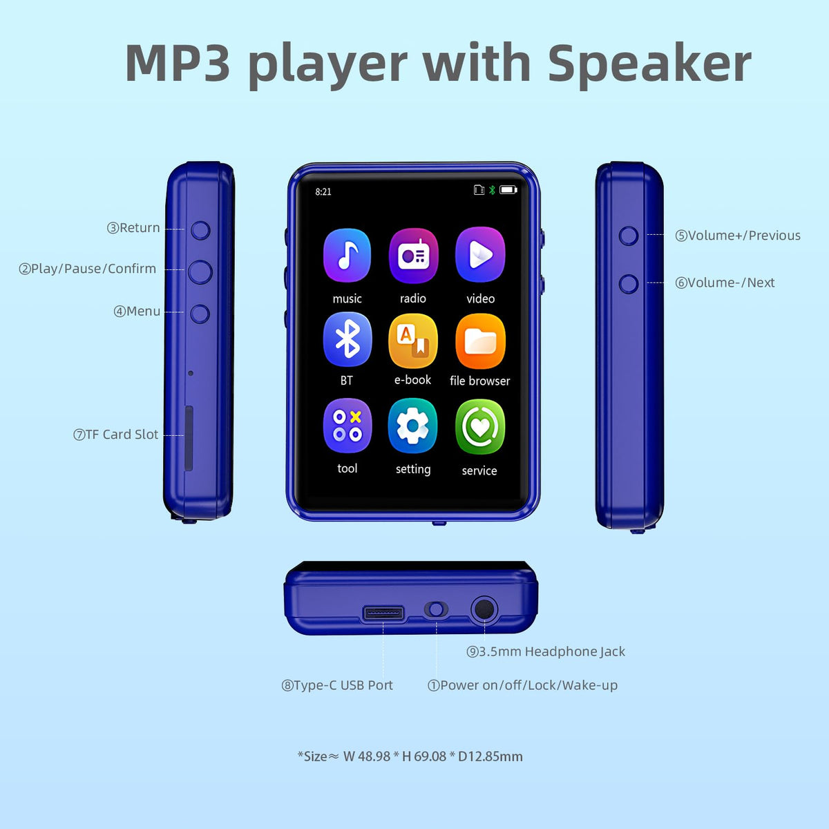 Tengsen MP3 Player ebook display for reading on the go.