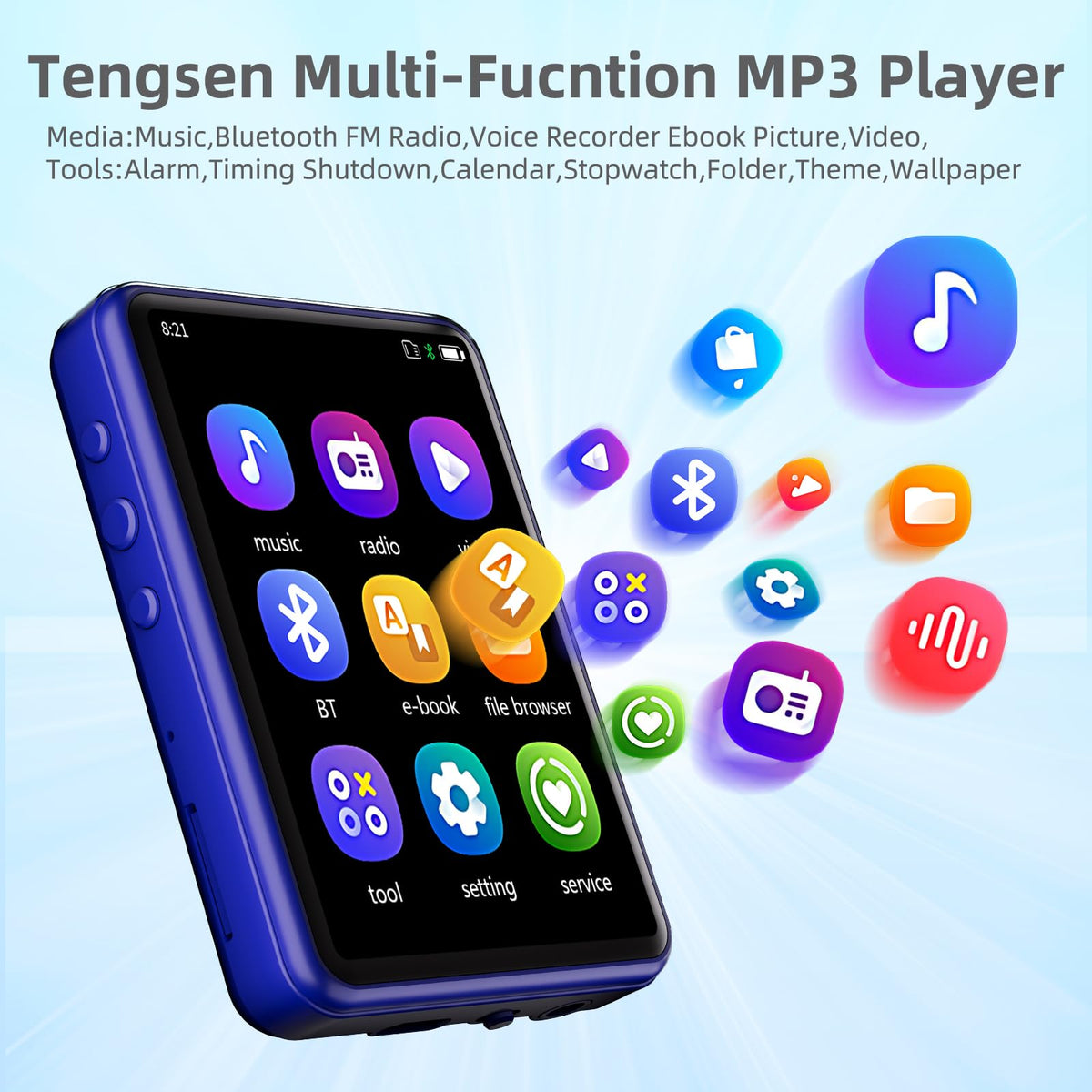 Tengsen MP3 Player SD card slot enabling up to 128GB expansion.