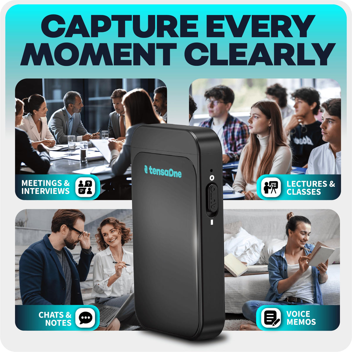 TensaOne classroom cafe use shows versatile daily recording.