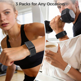 Tensea band on wrist next to ruler showing fit range and size clarity
