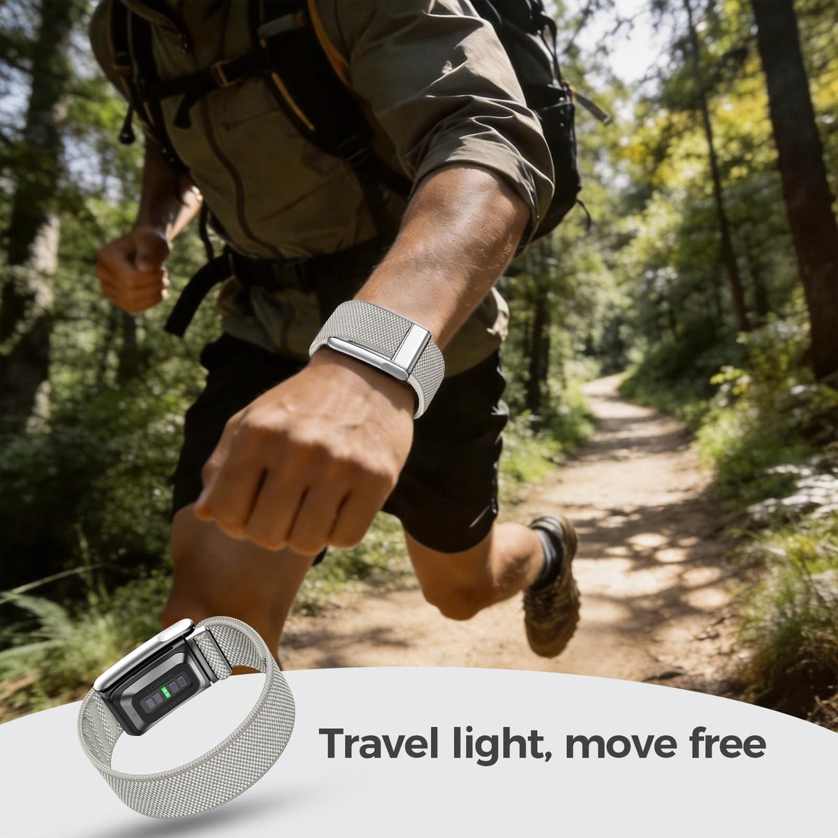 Tensea band on wrist displaying adjustable fit from 5.1 to 8.1 inches for proper sizing
