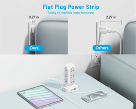 TenTrend tower placed on desk with 10ft cord reaching outlet for flexibility