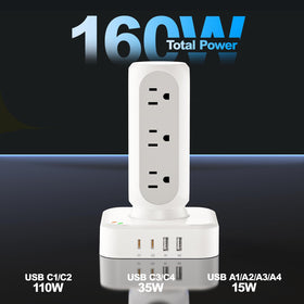 TenTrend detail of 12 AC outlets demonstrating space for bulky adapters