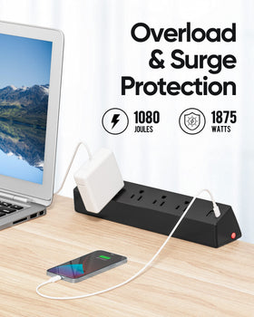 TenTrend power strip flat plug design hidden behind furniture to save space