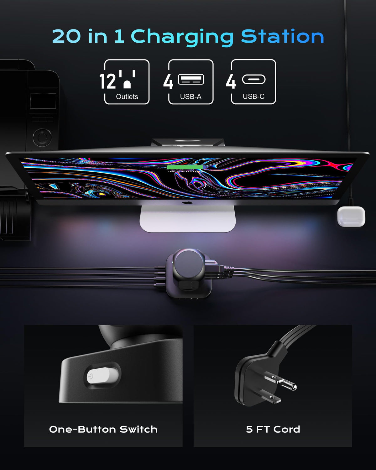 TenTrend flat plug close-up angled 45° to save space behind furniture