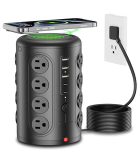 TenTrend front view tower showing 16 outlets and 5 USB ports for organized charging