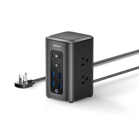 TenTrend front view of tower showing ports and compact profile for tidy charging